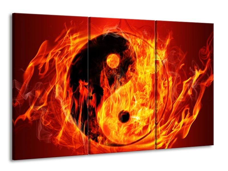 Glas schilderij Vuur | Zwart, Oranje, Geel | 165x100cm 3Luik