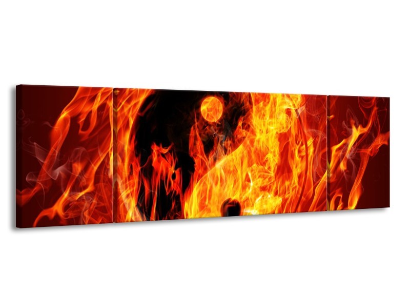 Canvas schilderij Vuur | Zwart, Oranje, Geel | 170x50cm 3Luik