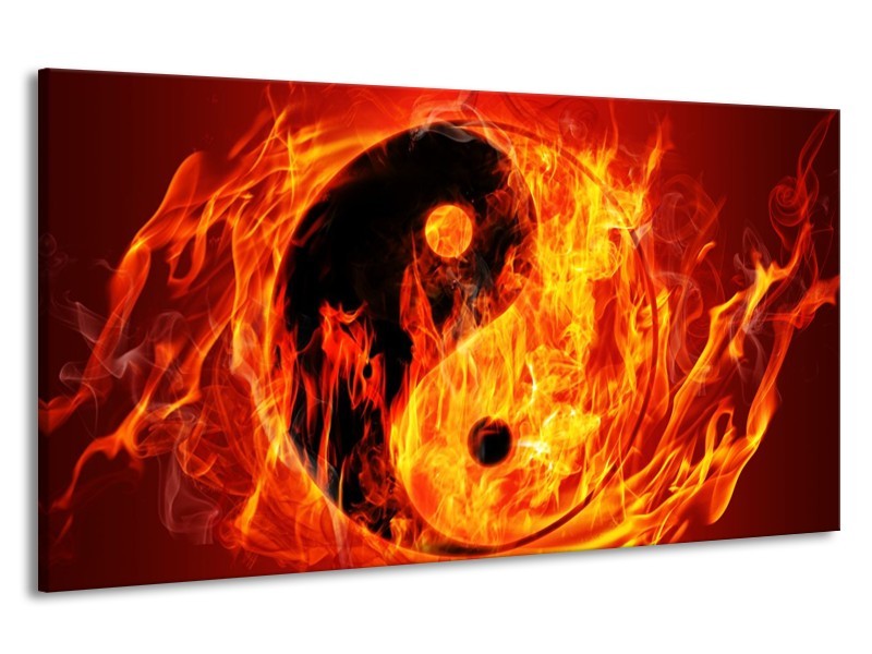 Canvas schilderij Vuur | Zwart, Oranje, Geel | 190x100cm 1Luik