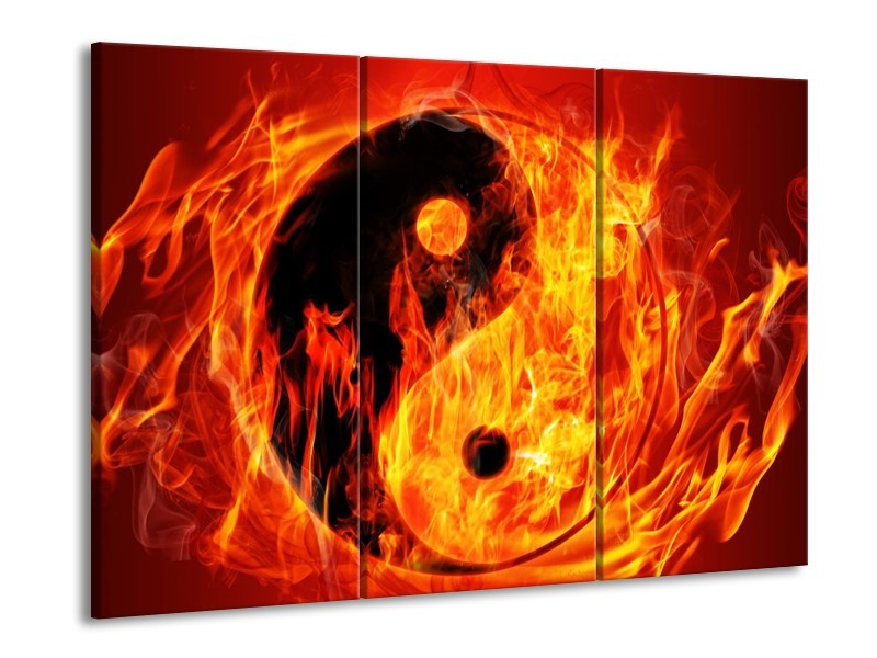 Glas schilderij Vuur | Zwart, Oranje, Geel | 90x60cm 3Luik