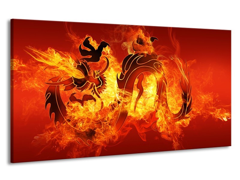 Canvas schilderij Draak | Zwart, Oranje, Geel | 190x100cm 1Luik