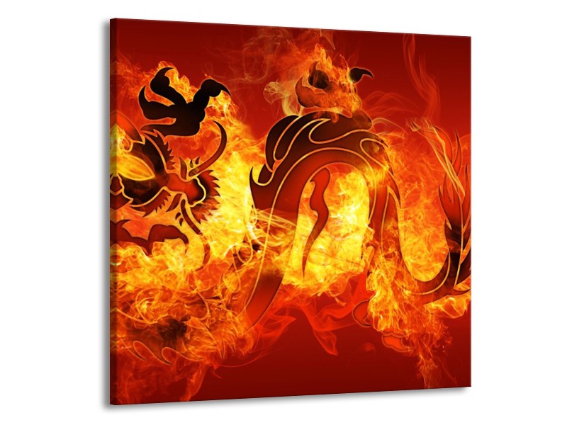 Canvas schilderij Draak | Zwart, Oranje, Geel | 50x50cm 1Luik