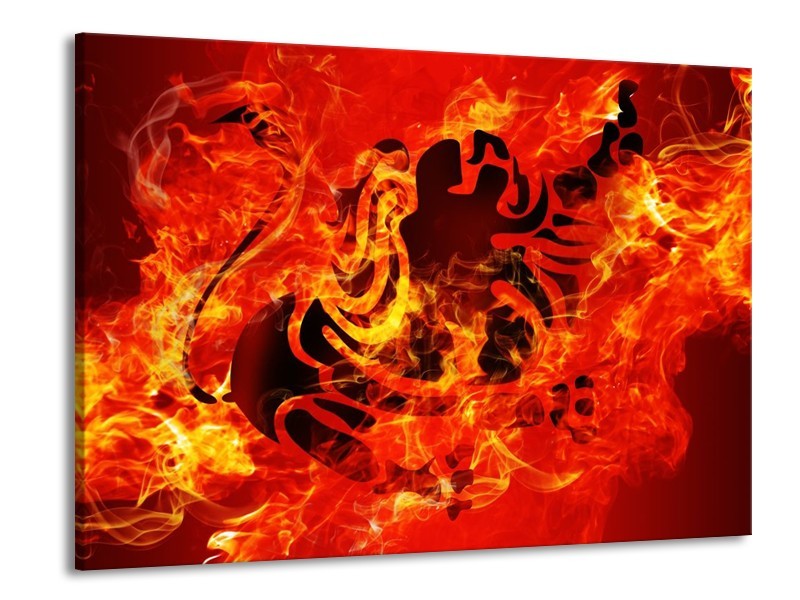 Canvas schilderij Vuur | Zwart, Oranje, Geel | 100x70cm 1Luik