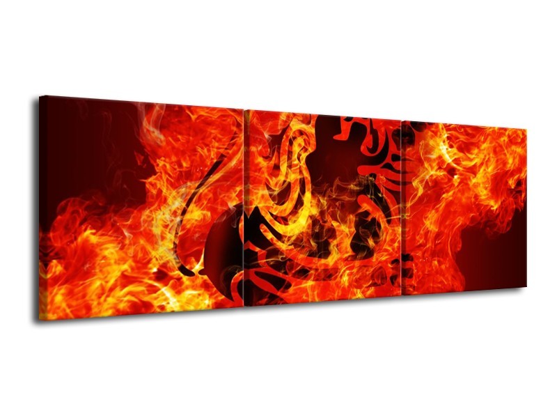 Canvas schilderij Vuur | Zwart, Oranje, Geel | 120x40cm 3Luik