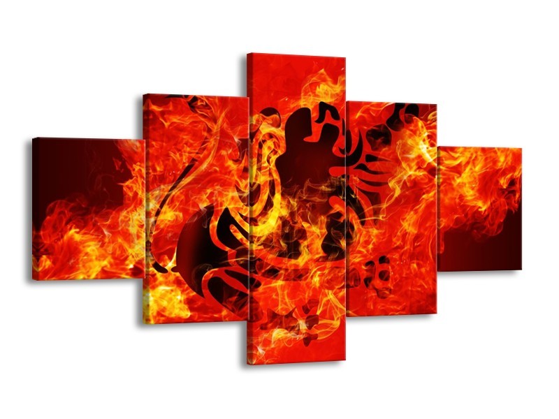 Canvas schilderij Vuur | Zwart, Oranje, Geel | 125x70cm 5Luik
