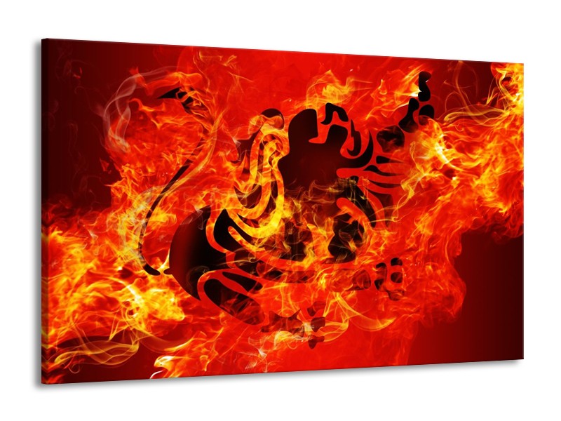 Canvas schilderij Vuur | Zwart, Oranje, Geel | 140x90cm 1Luik