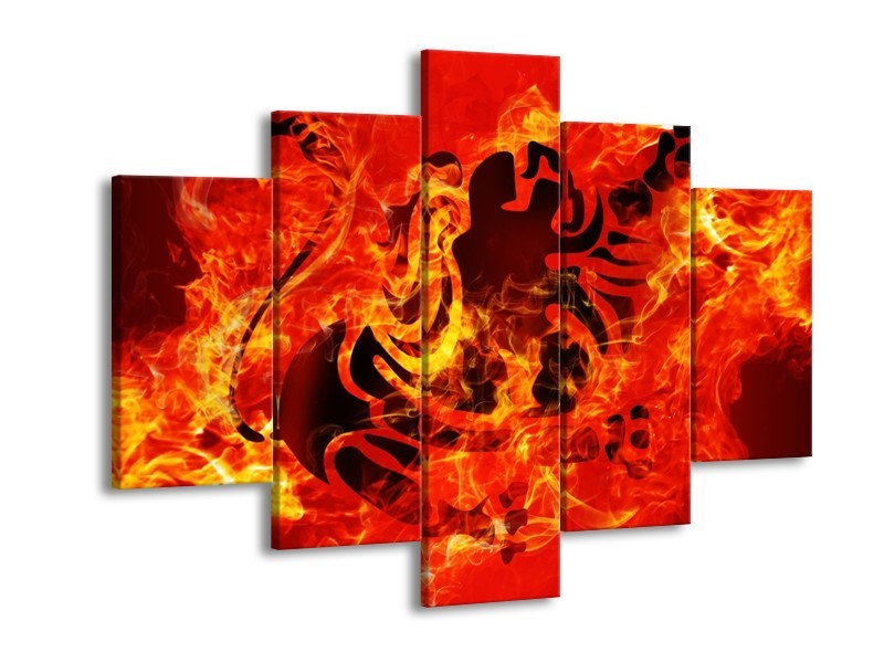 Canvas schilderij Vuur | Zwart, Oranje, Geel | 150x105cm 5Luik