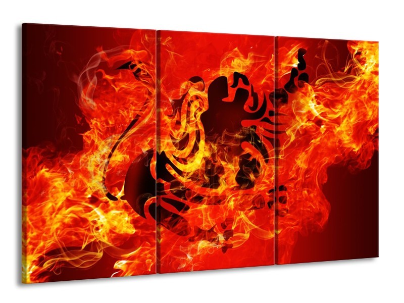 Glas schilderij Vuur | Zwart, Oranje, Geel | 165x100cm 3Luik