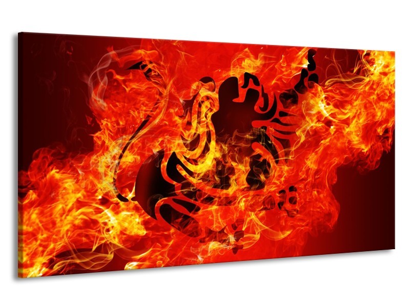Canvas schilderij Vuur | Zwart, Oranje, Geel | 190x100cm 1Luik