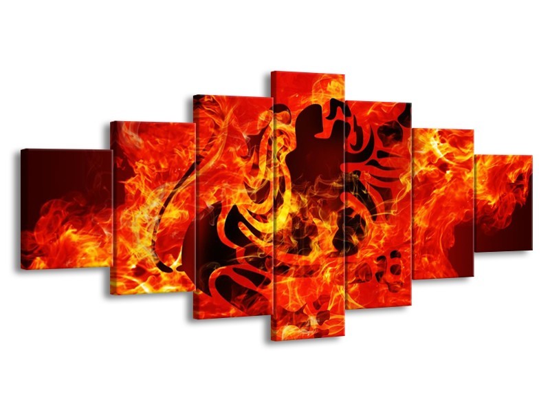 Canvas schilderij Vuur | Zwart, Oranje, Geel | 210x100cm 7Luik