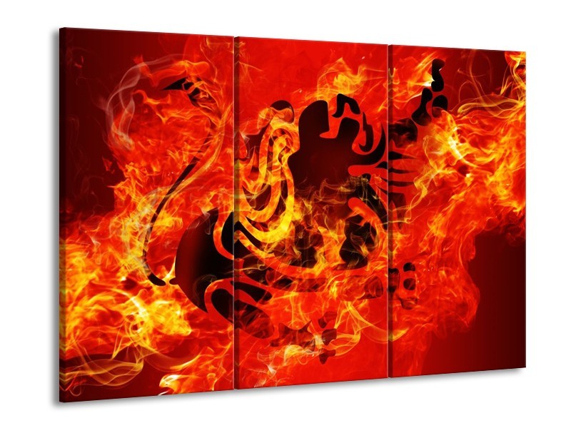 Canvas schilderij Vuur | Zwart, Oranje, Geel | 90x60cm 3Luik