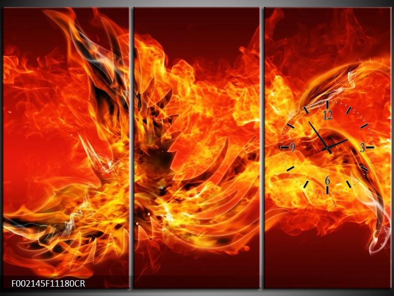 Klok schilderij Vuur | Oranje, Rood | 111x80cm 3Luik