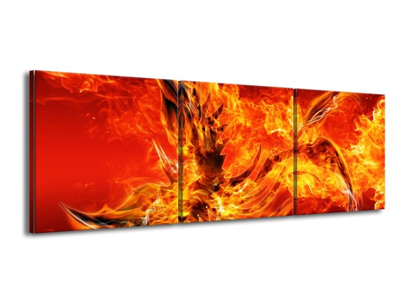 Canvas schilderij Vuur | Oranje, Rood | 150x50cm 3Luik