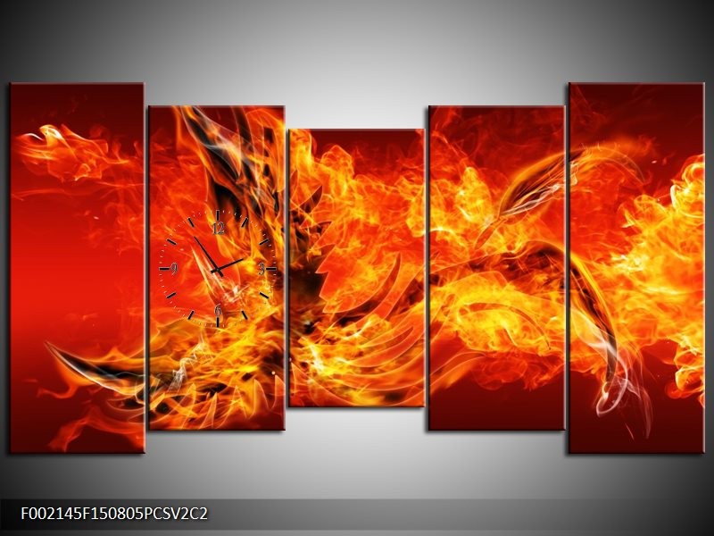 Klok schilderij Vuur | Oranje, Rood | 150x80cm 5Luik
