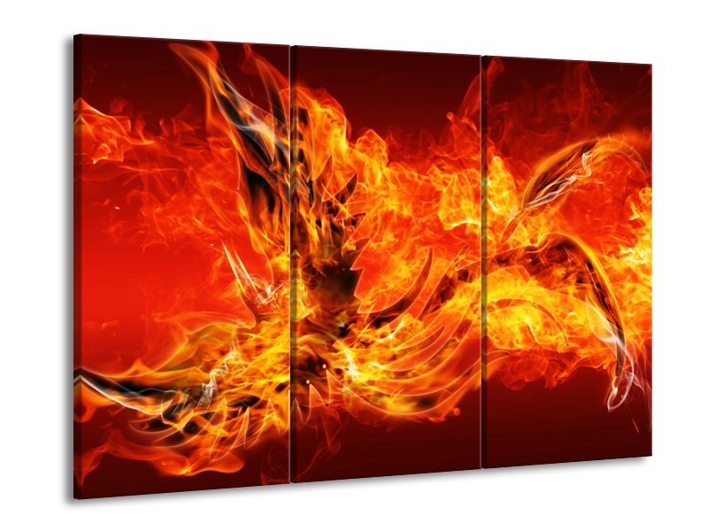Glas schilderij Vuur | Oranje, Rood | 90x60cm 3Luik