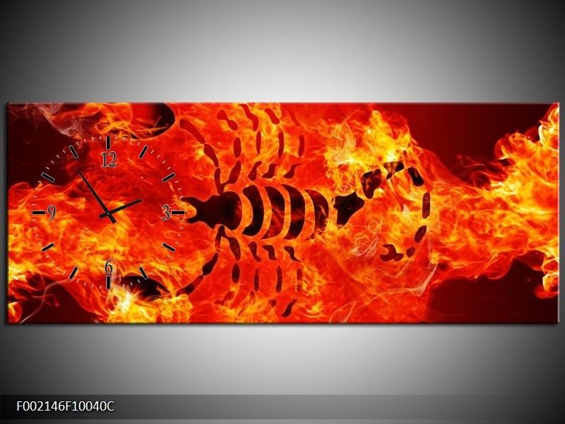 Klok schilderij Vuur | Zwart, Oranje, Geel | 100x40cm 1Luik
