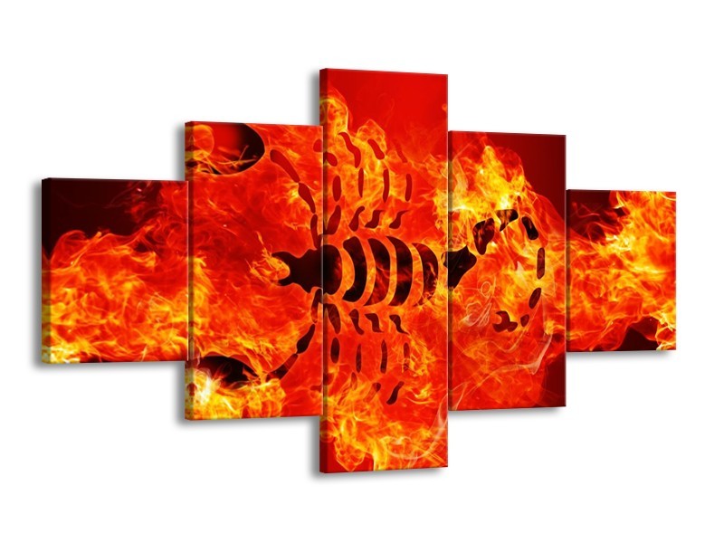 Canvas schilderij Vuur | Zwart, Oranje, Geel | 125x70cm 5Luik