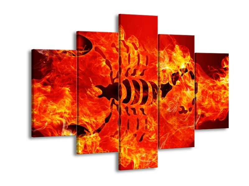 Canvas schilderij Vuur | Zwart, Oranje, Geel | 150x105cm 5Luik