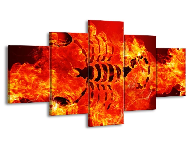 Canvas schilderij Vuur | Zwart, Oranje, Geel | 150x80cm 5Luik
