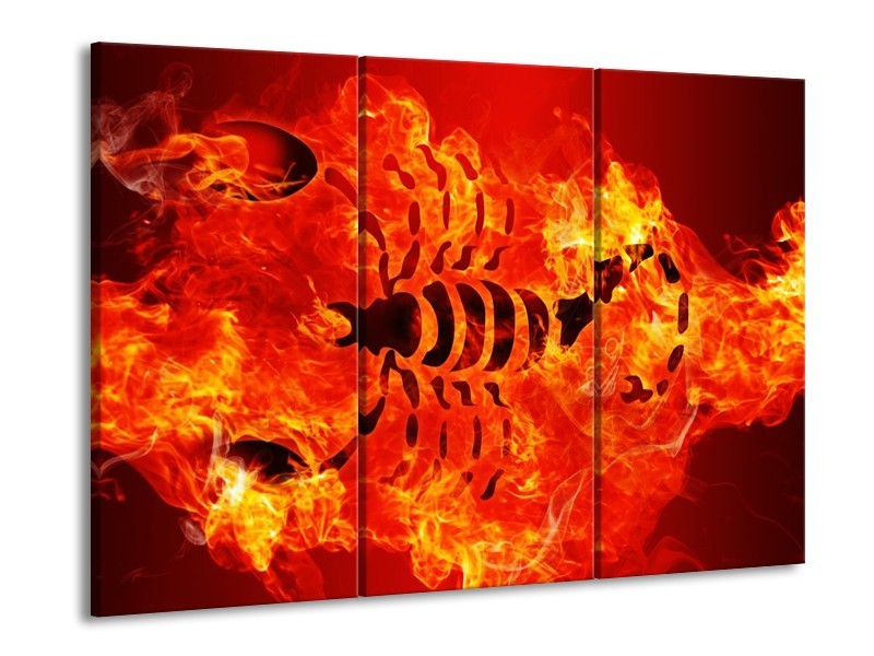 Canvas schilderij Vuur | Zwart, Oranje, Geel | 90x60cm 3Luik