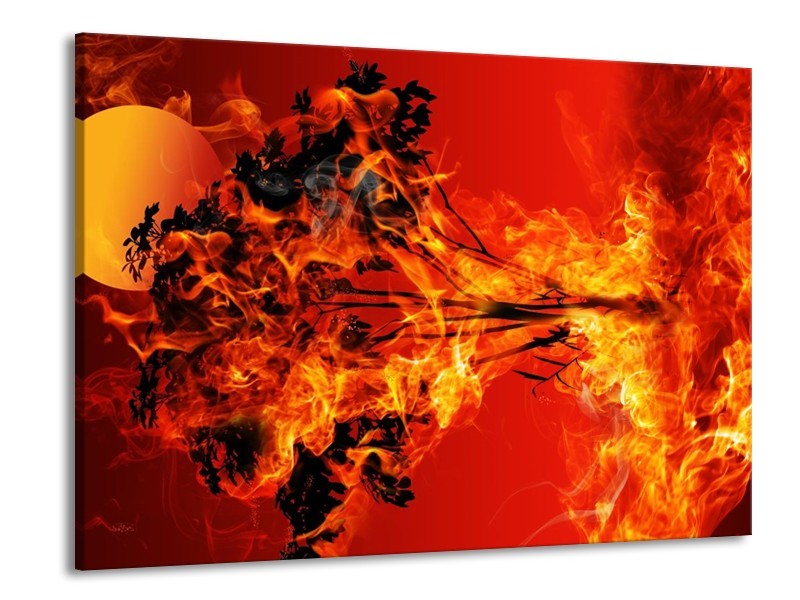 Canvas schilderij Vuur | Zwart, Oranje, Geel | 100x70cm 1Luik
