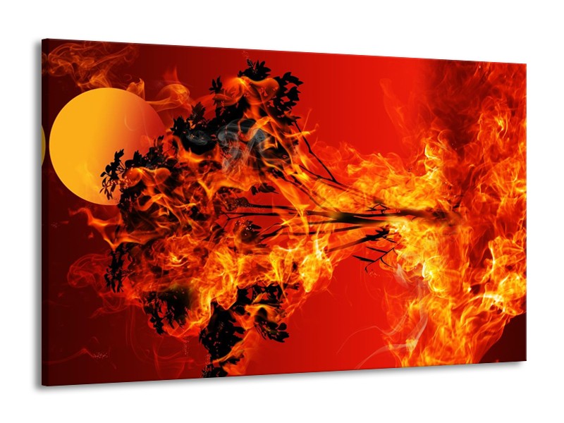 Canvas schilderij Vuur | Zwart, Oranje, Geel | 140x90cm 1Luik