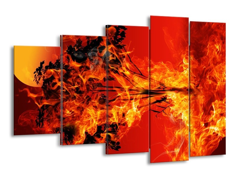 Glas schilderij Vuur | Zwart, Oranje, Geel | 150x100cm 5Luik
