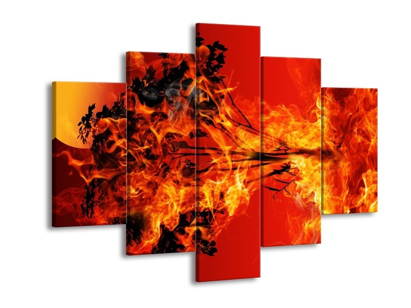 Canvas schilderij Vuur | Zwart, Oranje, Geel | 150x105cm 5Luik