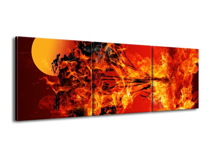 Canvas schilderij Vuur | Zwart, Oranje, Geel | 150x50cm 3Luik