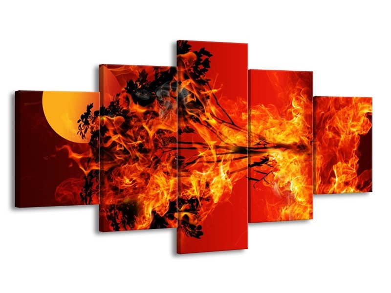 Canvas schilderij Vuur | Zwart, Oranje, Geel | 150x80cm 5Luik