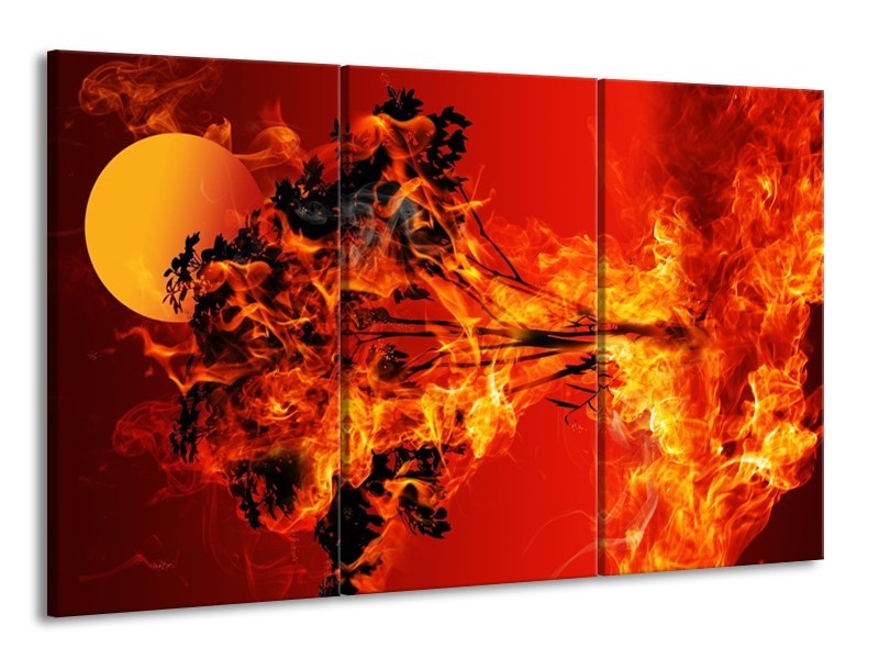 Glas schilderij Vuur | Zwart, Oranje, Geel | 165x100cm 3Luik
