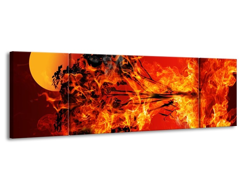 Canvas schilderij Vuur | Zwart, Oranje, Geel | 170x50cm 3Luik