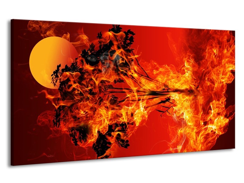 Canvas schilderij Vuur | Zwart, Oranje, Geel | 190x100cm 1Luik
