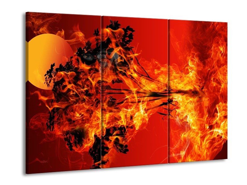 Canvas schilderij Vuur | Zwart, Oranje, Geel | 90x60cm 3Luik