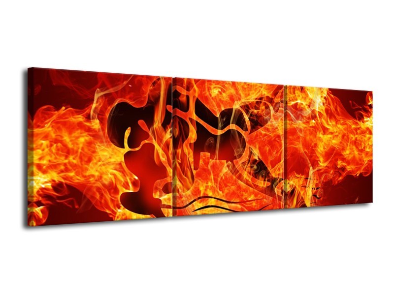 Canvas schilderij Vuur | Zwart, Oranje, Geel | 120x40cm 3Luik