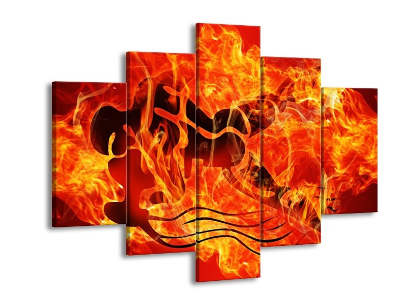 Canvas schilderij Vuur | Zwart, Oranje, Geel | 150x105cm 5Luik