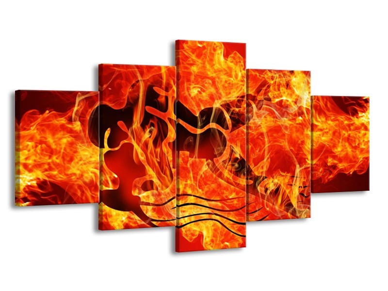 Canvas schilderij Vuur | Zwart, Oranje, Geel | 150x80cm 5Luik