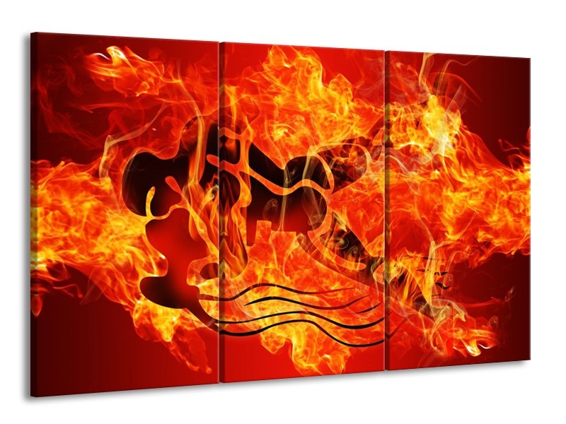 Glas schilderij Vuur | Zwart, Oranje, Geel | 165x100cm 3Luik