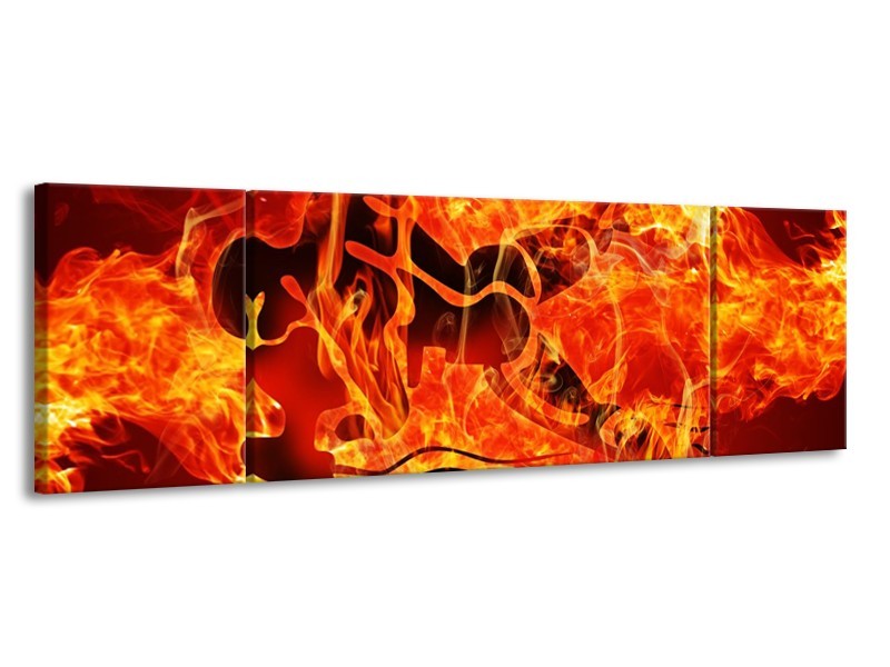Canvas schilderij Vuur | Zwart, Oranje, Geel | 170x50cm 3Luik