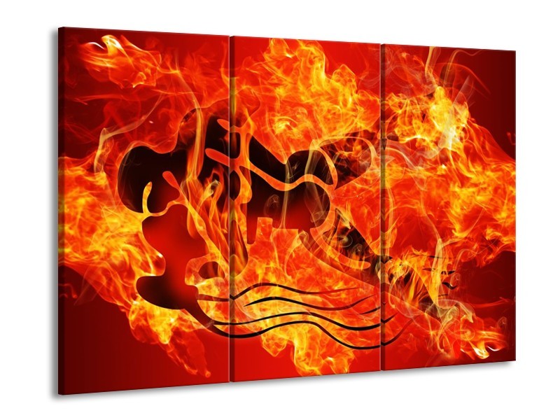 Canvas schilderij Vuur | Zwart, Oranje, Geel | 90x60cm 3Luik