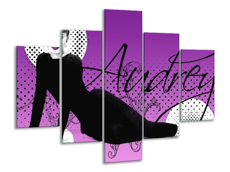 Canvas schilderij Audrey | Zwart, Wit, Paars | 100x70cm 5Luik