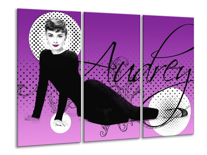 Canvas schilderij Audrey | Zwart, Wit, Paars | 120x80cm 3Luik