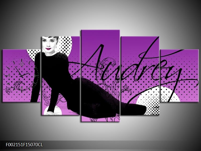 Klok schilderij Audrey | Zwart, Wit, Paars | 150x70cm 5Luik
