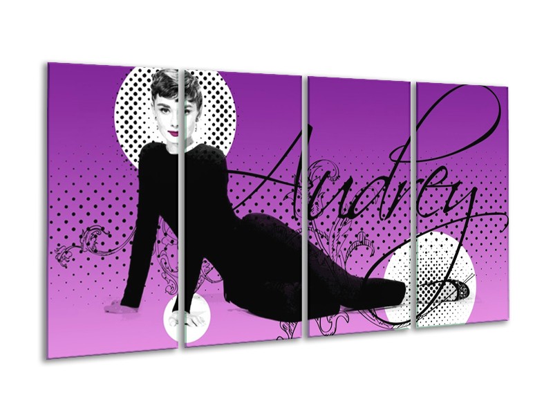 Canvas schilderij Audrey | Zwart, Wit, Paars | 160x80cm 4Luik