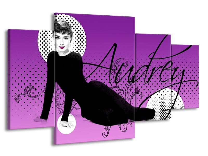Canvas schilderij Audrey | Zwart, Wit, Paars | 160x90cm 4Luik