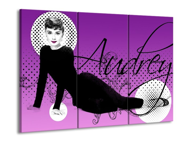 Canvas schilderij Audrey | Zwart, Wit, Paars | 90x60cm 3Luik