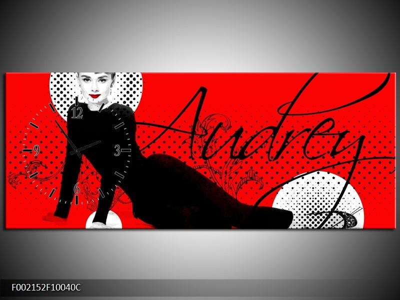 Klok schilderij Audrey | Zwart, Wit, Rood | 100x40cm 1Luik
