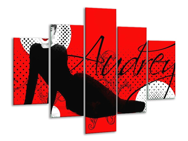 Canvas schilderij Audrey | Zwart, Wit, Rood | 100x70cm 5Luik