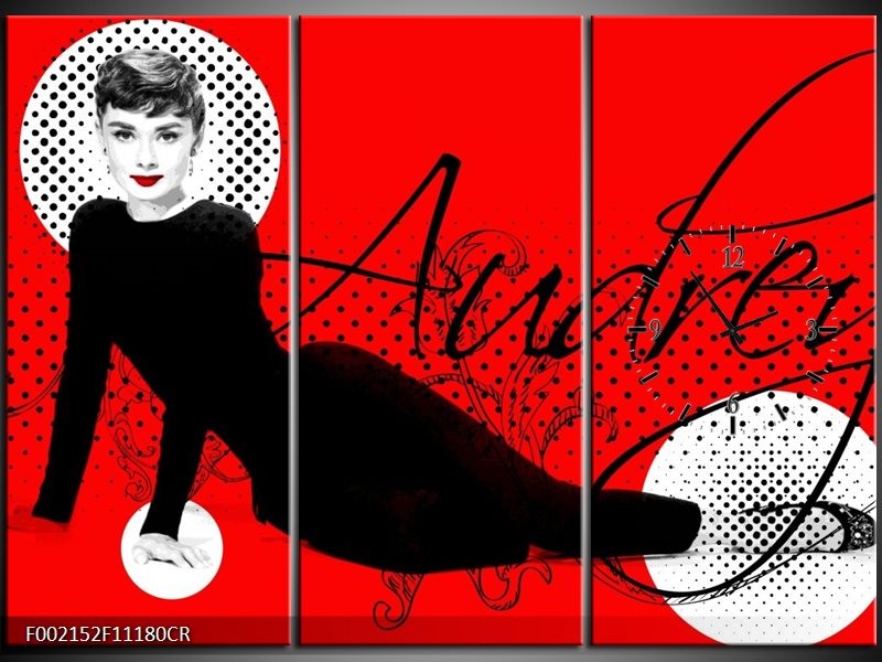 Klok schilderij Audrey | Zwart, Wit, Rood | 111x80cm 3Luik