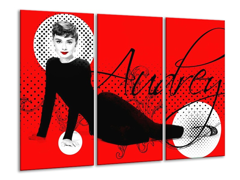 Canvas schilderij Audrey | Zwart, Wit, Rood | 120x80cm 3Luik